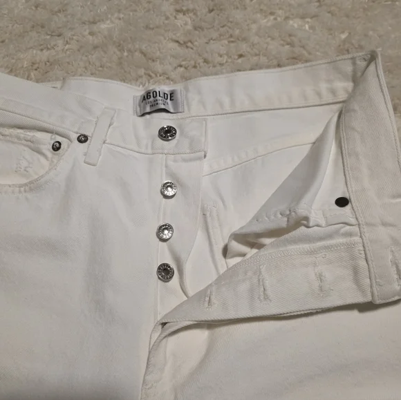 AGOLDE LOS ANGELES Premium Highrise Loose Fit White Distressed Jeans Sz. 28X29 - Picture 3 of 8
